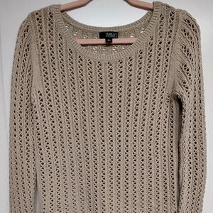 A.N.A. Crew Neck Loose Knit Pullover Sweater Natural Beige Petite Medium
